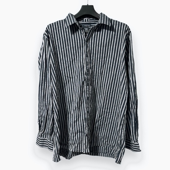 J. Ferrar Black Striped Button Up Collared Shirt Men’s Size 2XL Office Business - Picture 1 of 10